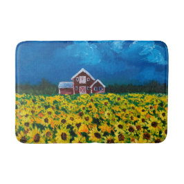 Western Roter Stall Sommer Sonnenblumenfeld Badematte
