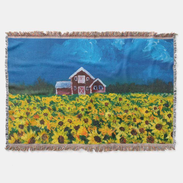 Western Roter Stall Sommer Sonnenblumenfeld Decke (Vorderseite)
