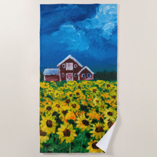 Western Roter Stall Sommer Sonnenblumenfeld Strandtuch
