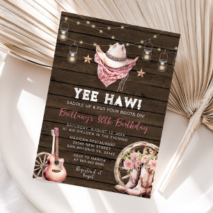 Western Rustic 21.30.40., Cowgirl Birthday Einladung