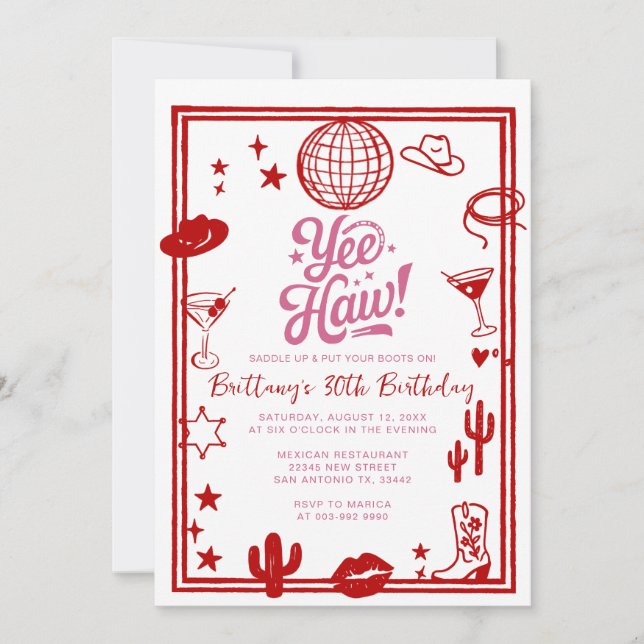Western Rustic 30., 40. Cowgirl Geburtstag Einladung (Vorderseite)