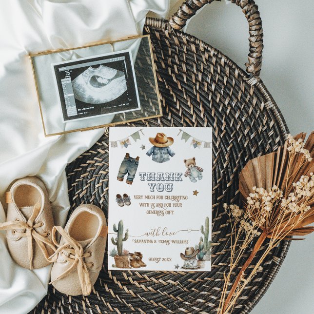 Western Rustic Boho Kleine Cowboy Babydusche Dankeskarte (Von Creator hochgeladen)