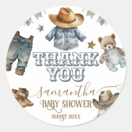 Western Rustic Boho Kleine Cowboy Babydusche Runder Aufkleber
