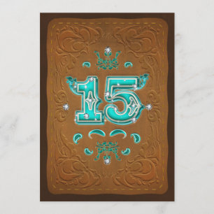 Western Rustic Brown & Turquoise FIFTEEN 15 Party Einladung