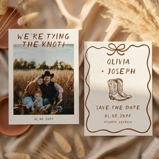 Western Rustic Cowboy Boots Photo Save the Date Einladung (Von Creator hochgeladen)