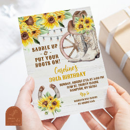 Western Rustic Cowgirl Boots Sunflower Birthday Einladung