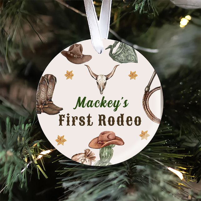 Western Rustic First Rodeo Party Keramik Ornament (Von Creator hochgeladen)