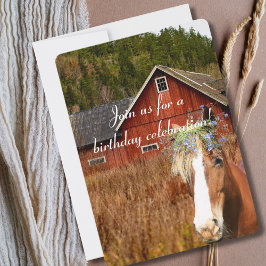 Western Rustic Sunflower Horse Country Birthday In Einladung