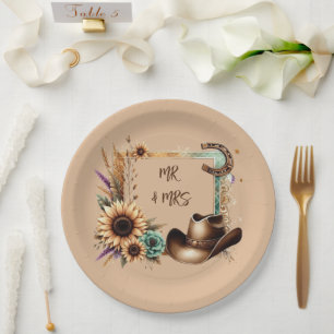 Western Rustic Wedding Mr. & Mrs. 9 inch Party Pappteller