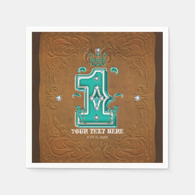 Western Rustikal-braunes Leder-Look & Diamonds 1 Serviette (Vorderseite)