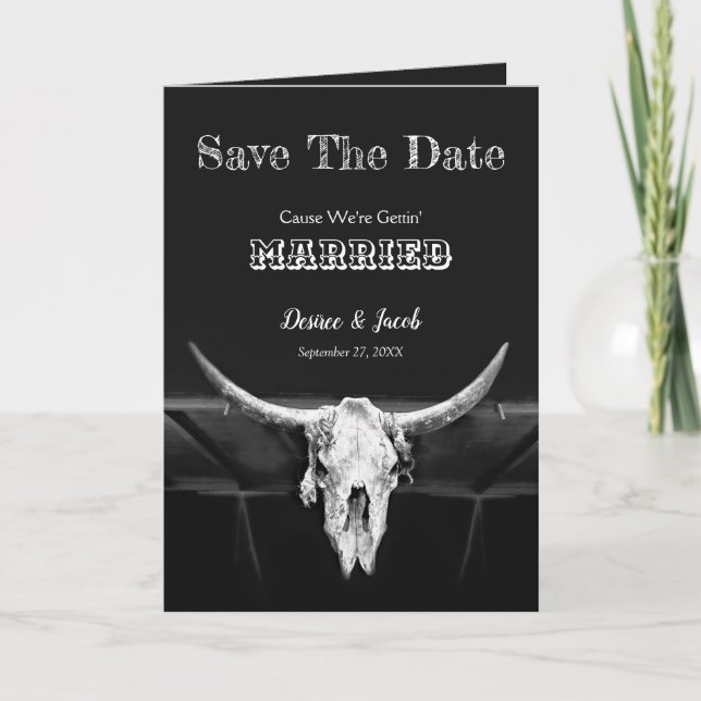 Western Rustikal, schwarz und weiß Save the Date Ankündigung (Vorderseite)