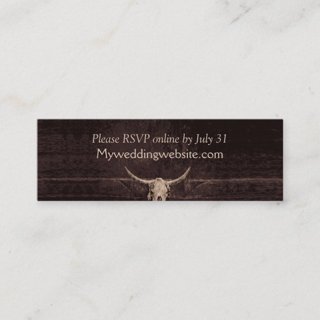 Western Rustikale Bull Skull Hochzeit Land Textur Mini Visitenkarte (Vorderseite)