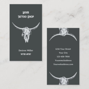 Western Rustikale Holzkohle Tattoo Shop Bull Skull Visitenkarte