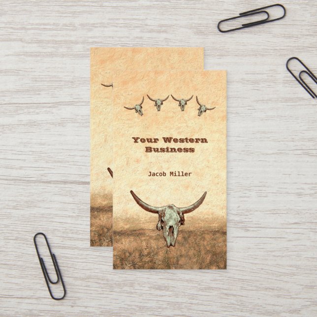 Western Rustikaler Cowboy Kuh Bull Skull Visitenkarte (Vorderseite/Rückseite Beispiel)
