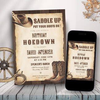 Western | Rustikaler Cowboy zum Geburtstag Einladung