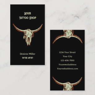 Western Rustikaler Schwarzer Tattoo Shop Bull Skul Visitenkarte