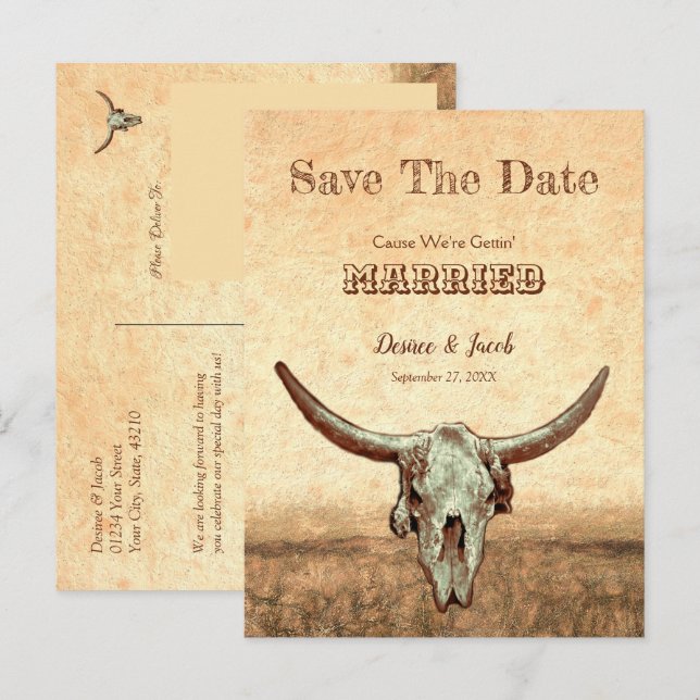  Western Rustikales Beige Save the Date Postkarte (Vorne/Hinten)