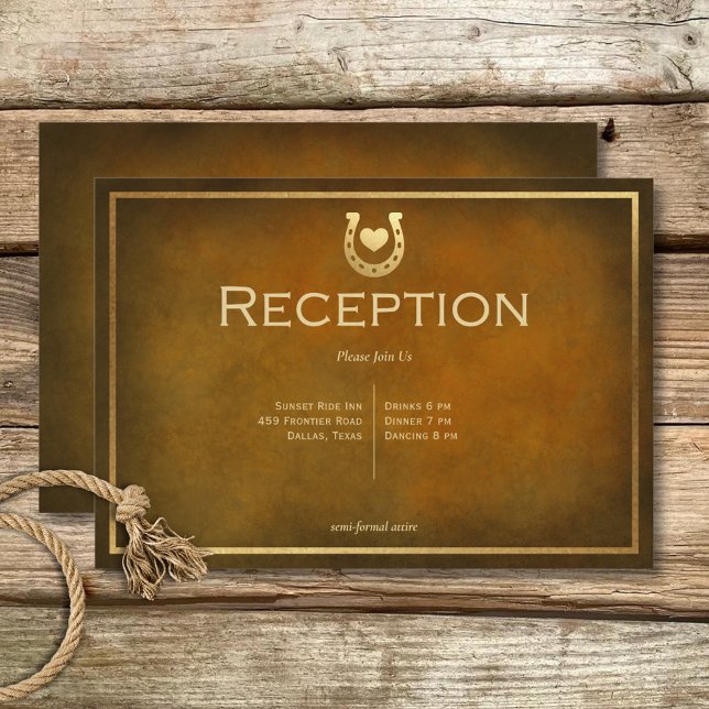 Western Rustikales Horseshoe Brown & Gold Empfang Begleitkarte (Western Rustic Horseshoe Brown & Gold Reception Enclosure Card)