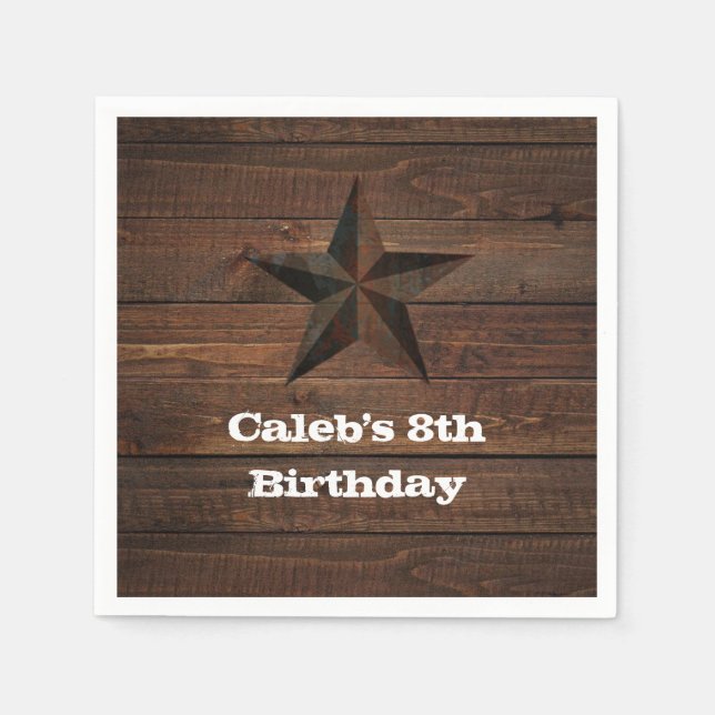 Western Rusty Star auf Holz Rustikales Party Serviette (Vorderseite)