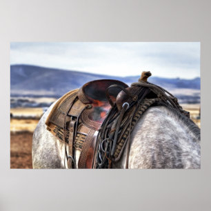 Western Saddle am Graupferd Poster