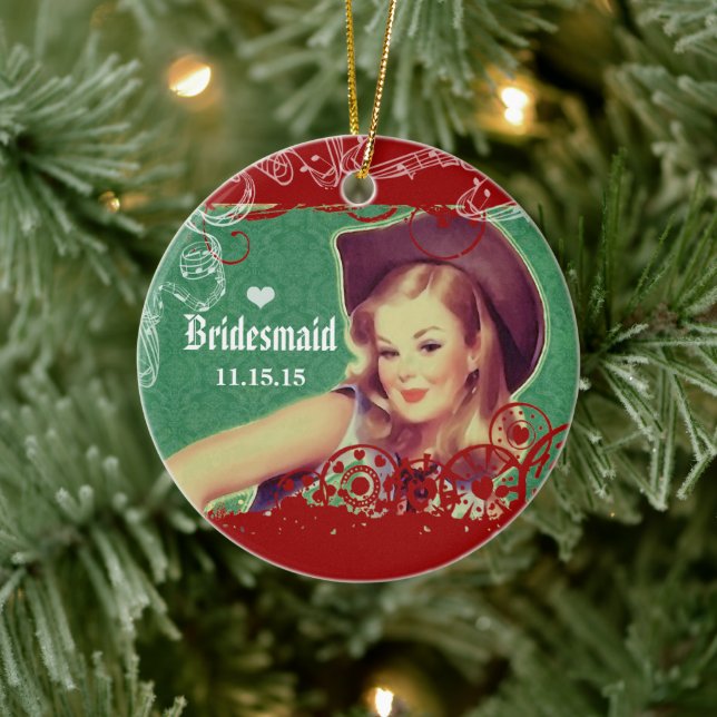 Western Saddle Cowgirl Bridesmaid Horse Ranch Keramik Ornament (Baum)