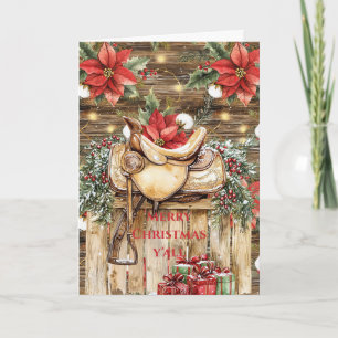 Western Saddle Red Poinsettias Weihnachten Karte