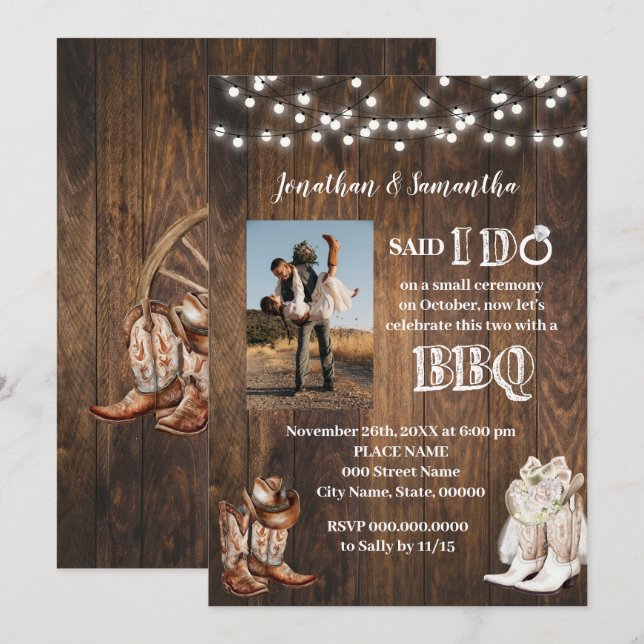 Western Said I do BBQ After Country Wedding Einladung (Vorne/Hinten)