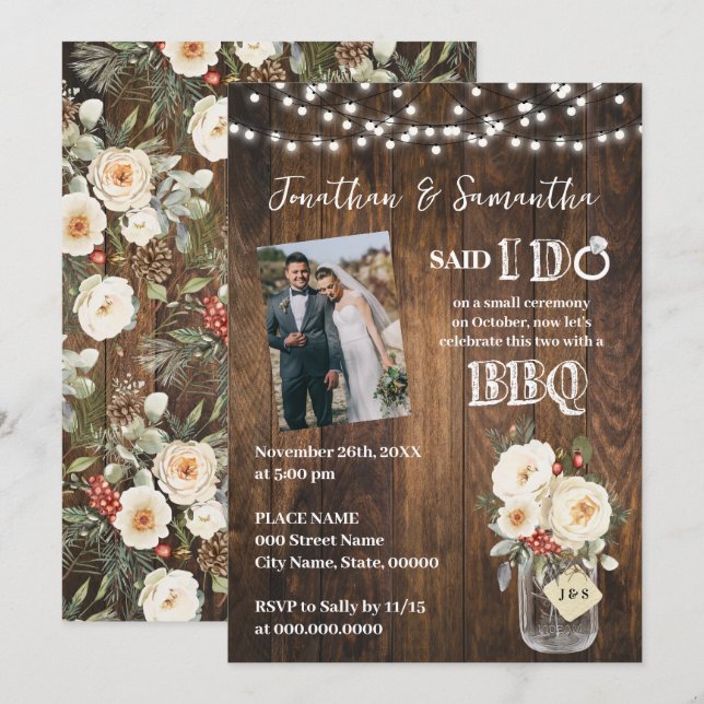 Western Said I do BBQ after Wedding Winter Floral Einladung (Vorne/Hinten)