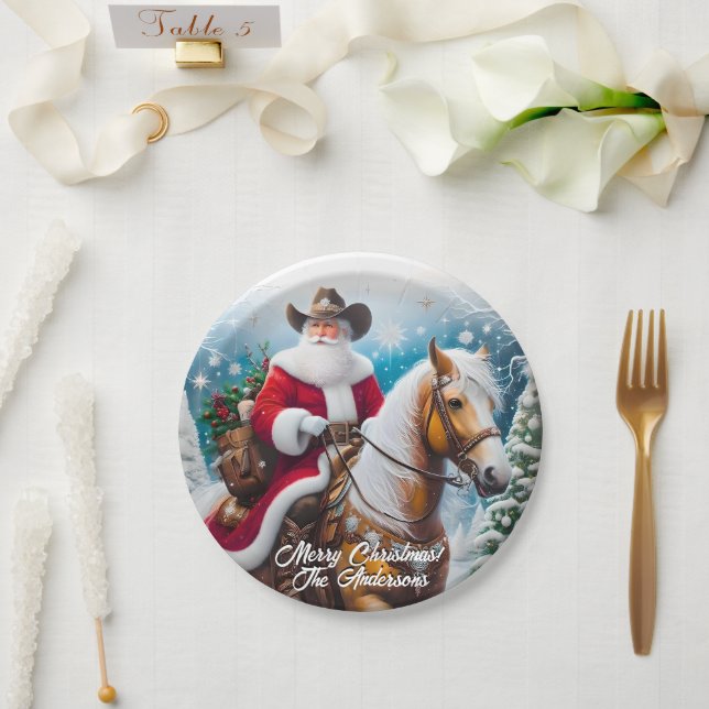 Western Santa Claus Reiten Palomino Weihnachten Pappteller (Hochzeit)