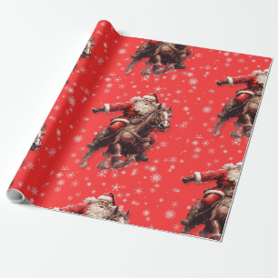 Western Santa on Horse Wrapping Papier Geschenkpapier