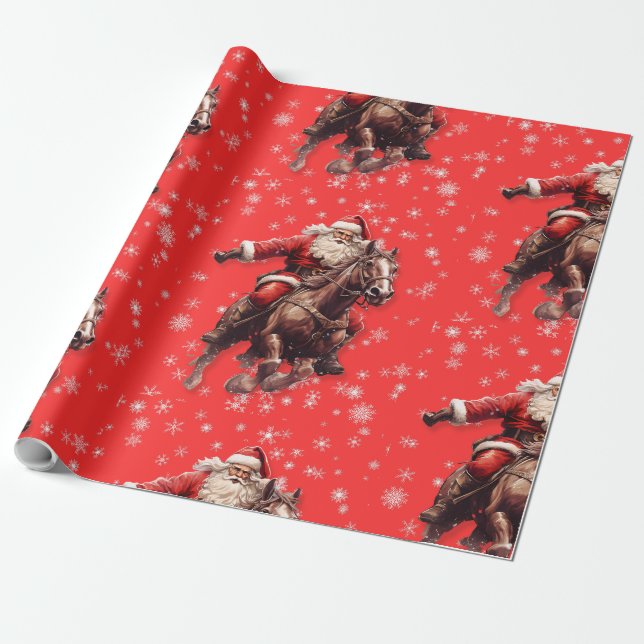 Western Santa on Horse Wrapping Papier Geschenkpapier (Ungerollt)