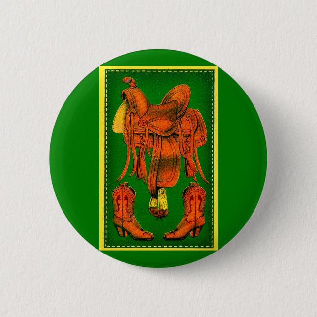 Western-Sattel und Cowboystiefel Button (Vorderseite)