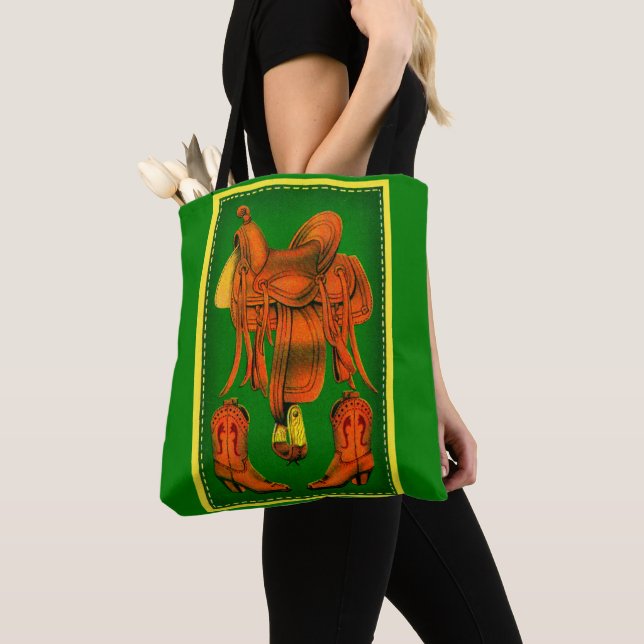 Western-Sattel und Cowboystiefel drucken Tasche (Von Nahem)