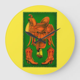 Western-Sattel und Cowboystiefel Große Wanduhr