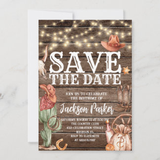 Western Save the Date Geburtsland Geburtstag Einladung
