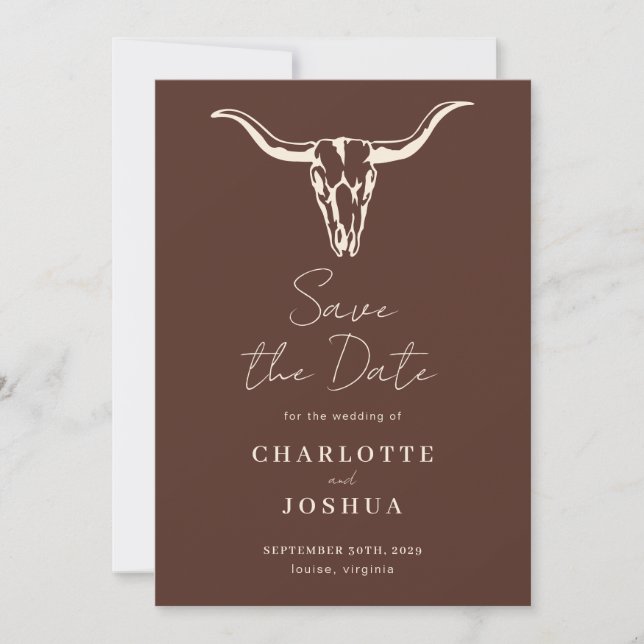 Western Save the Date | Rustic Boho Cow Skull (Devant)