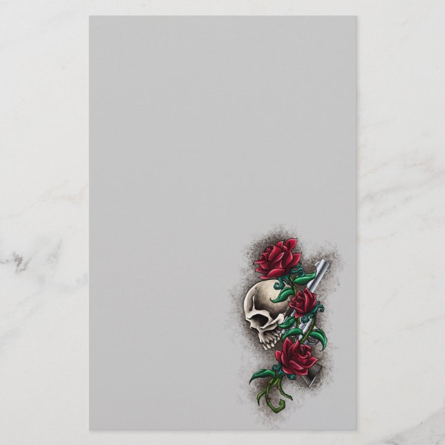Western-Schädel mit Roten Rosen und Briefpapier (Vorderseite)