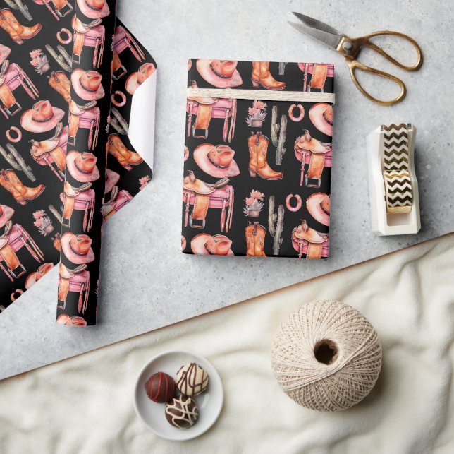 Western schwarz rosa cowgirl Wrapping Paper Geschenkpapier (Kunsthandwerk)