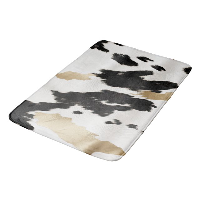 Western Schwarz-weiß Glam Gold Cowhide Badematte (Schrägansicht)