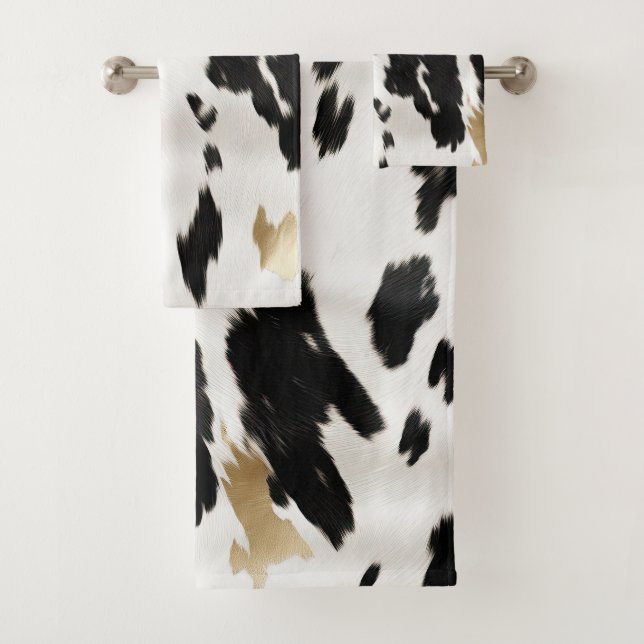 Western Schwarz-weiß Glam Gold Cowhide Badhandtuch Set (Insitu)