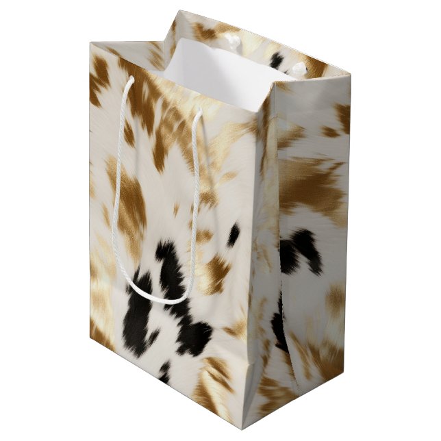 Western Schwarz-weiß Gold Cowhide Mittlere Geschenktüte (Vorderseite Schrägansicht)