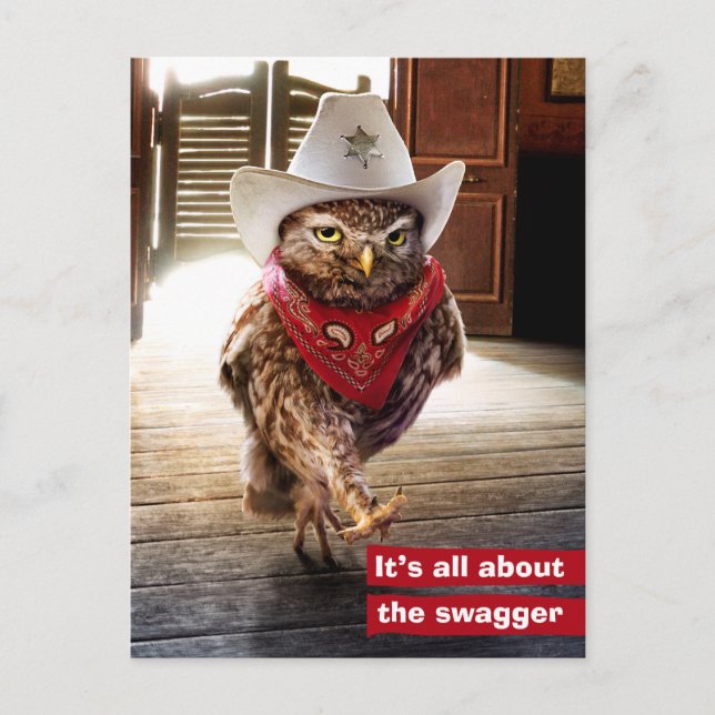 Western Sheriff Owl mit Attitude & Swagger Postkarte (Vorderseite)