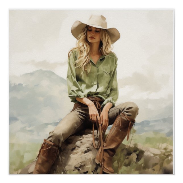 Western Silhouette: Cowgirl Wall Art Poster (Vorderseite)