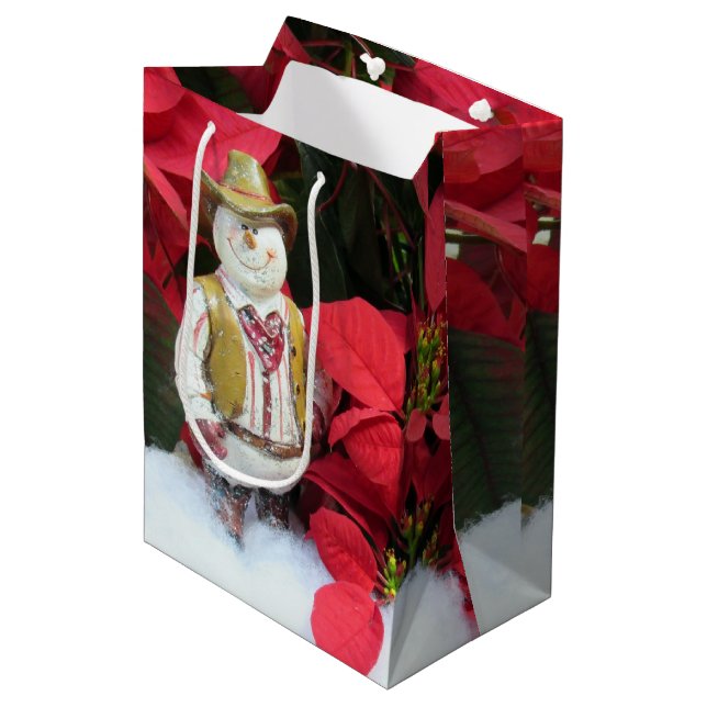 Western Snowmans Weihnachtsgeschenktasche Mittlere Geschenktüte (Vorderseite Schrägansicht)