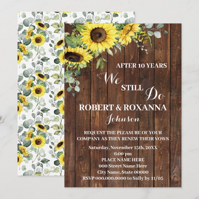 Western Sonnenblumen Hochzeitstag Erneuerbare Stim Einladung (Vorne/Hinten)