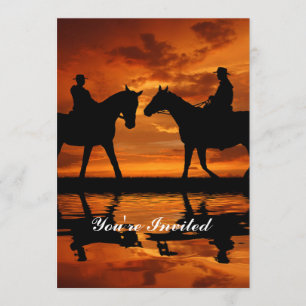 Western-Sonnenuntergang-Reiten Cowboy-Silhouette Einladung