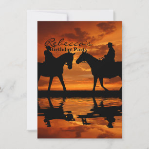 Western-Sonnenuntergang-Reiten Cowboy-Silhouette Einladung