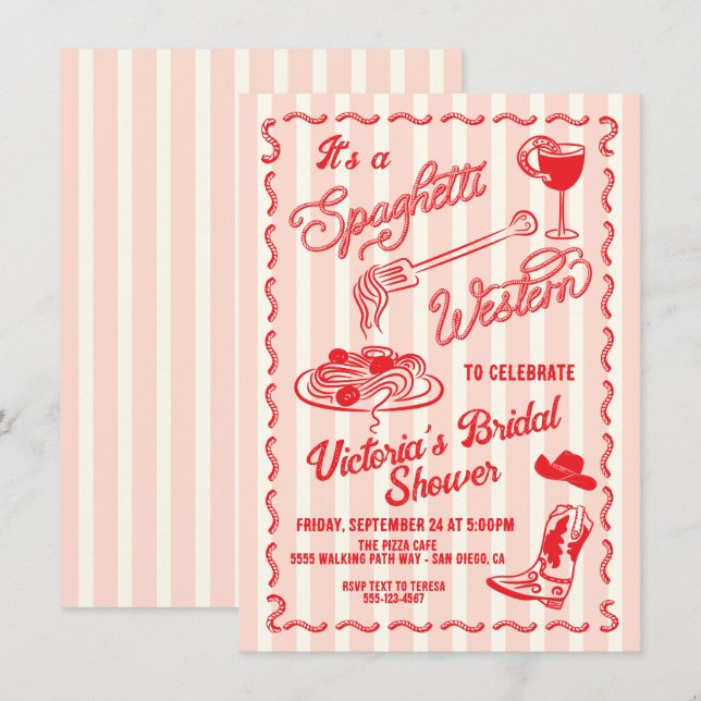 Western Spaghetti, handgezeichnet, italienischer C Einladung (Vorne/Hinten)