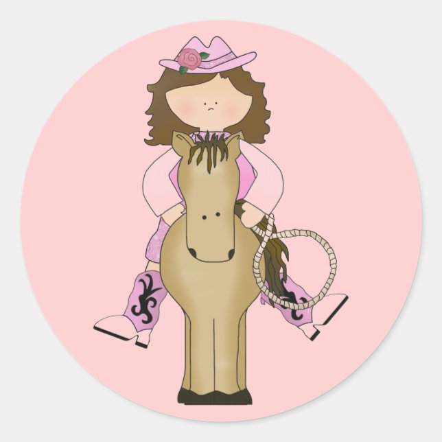 Western Spaß Cowgirl, Pferd, Seilkleber Runder Aufkleber (Vorderseite)