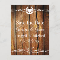 Western Stacheldraht Holz Save the Date Postkarten